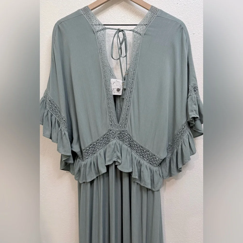 Free People Sage Blue Ruffled Maxi Dress